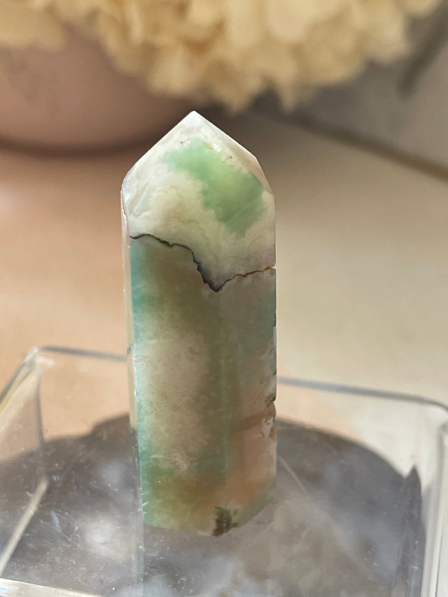 Green Flower Agate Crystal Point