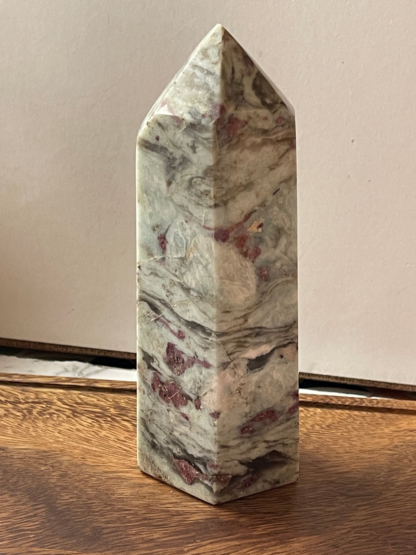 Rubellite Plum Tourmaline in Quartz Crystal Tower