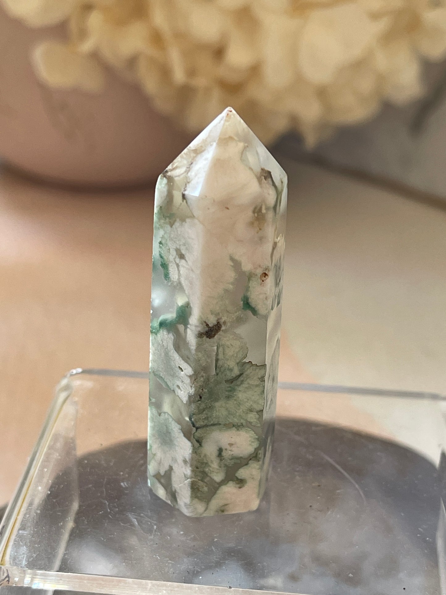 Green Flower Agate Crystal Point