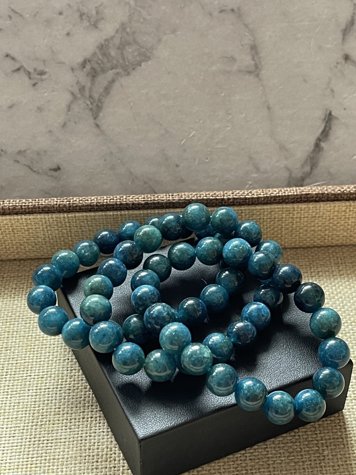 Blue Apatite Crystal Bracelet 10mm Beads