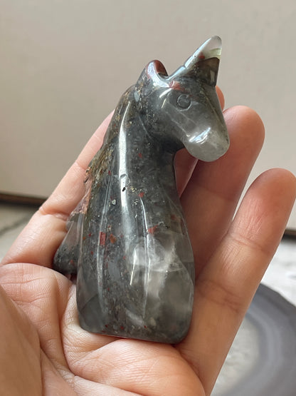 African Bloodstone Unicorn Crystal Carving