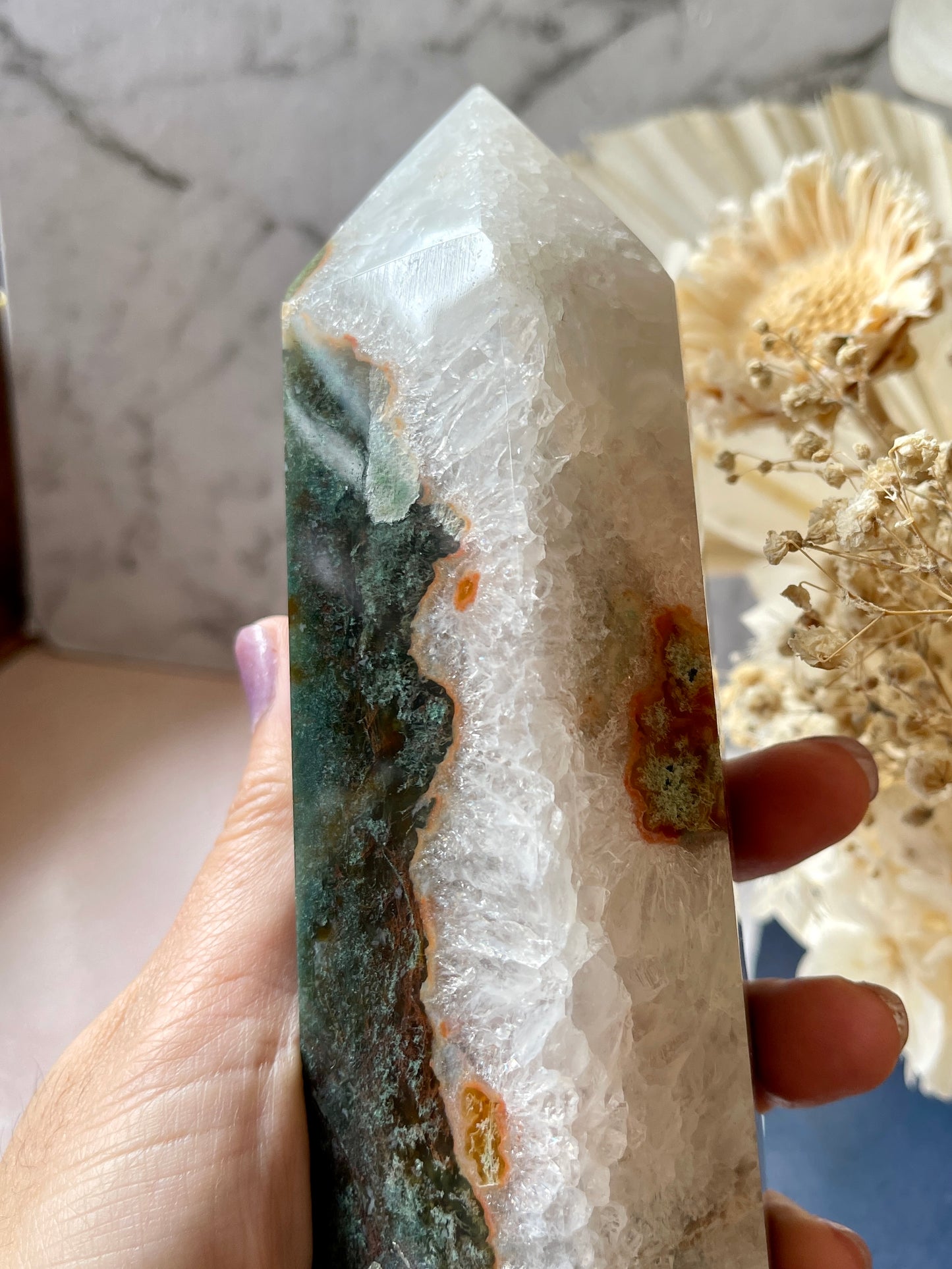 Moss Agate Tower 24cm