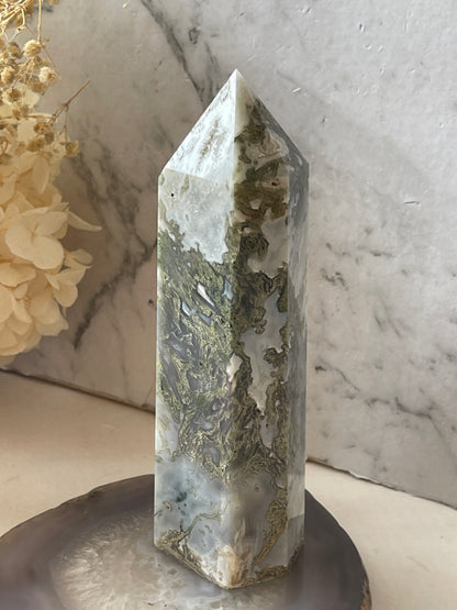 Moss Agate Crystal Tower