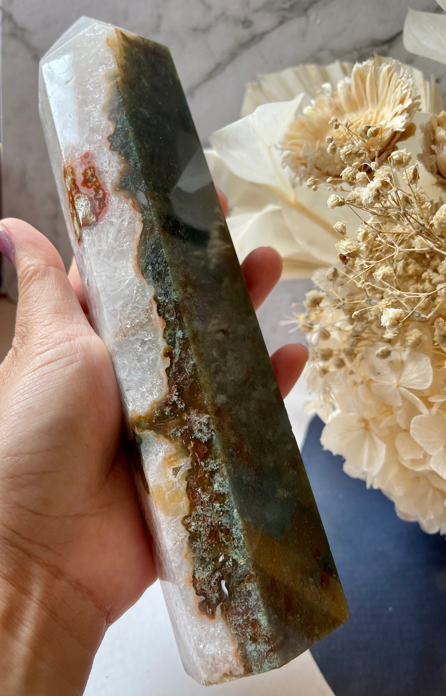 Moss Agate Tower 24cm