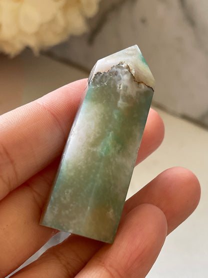 Green Flower Agate Crystal Point