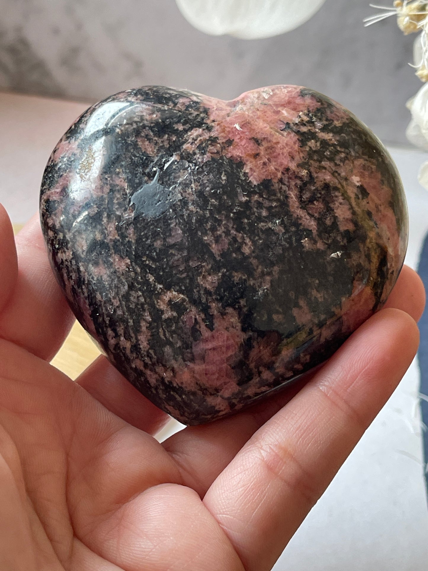 Rhodonite Crystal Heart Carving