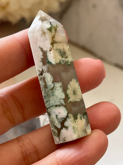 Green Flower Agate Crystal Point