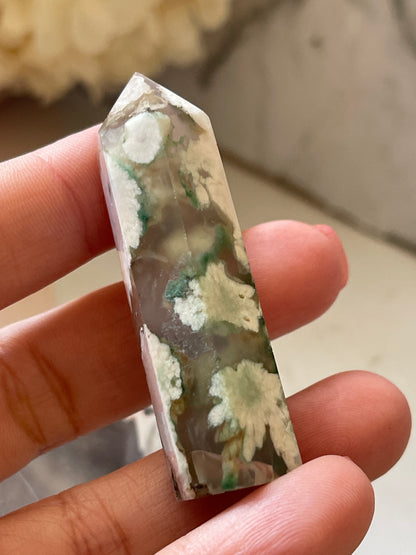 Green Flower Agate Crystal Point