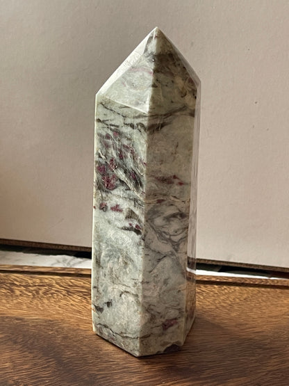 Rubellite Plum Tourmaline in Quartz Crystal Tower