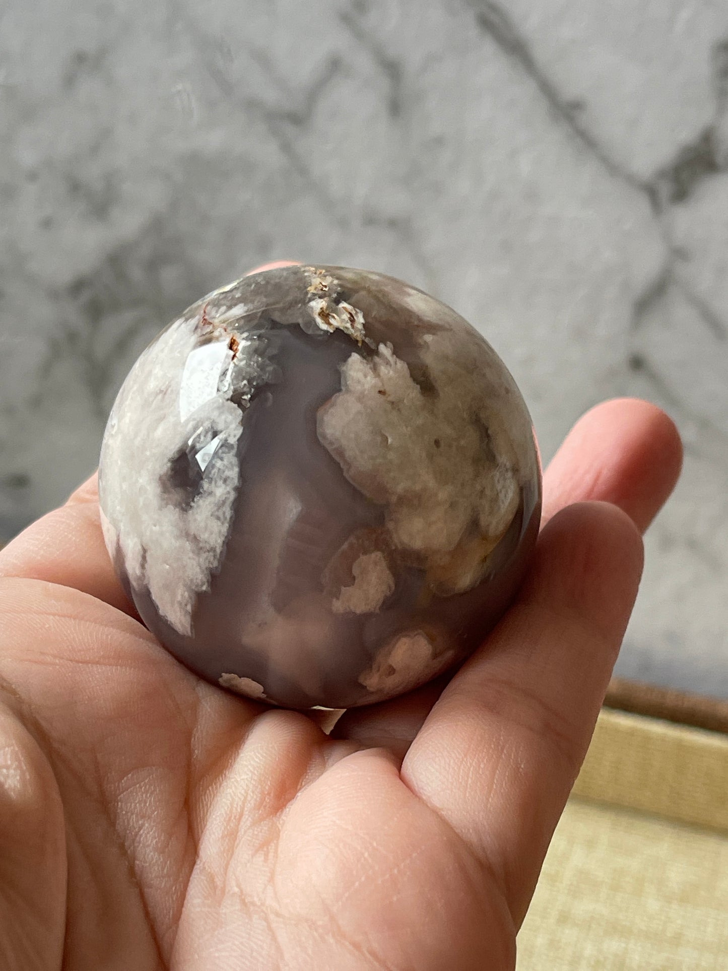 Black Flower Agate Crystal Sphere