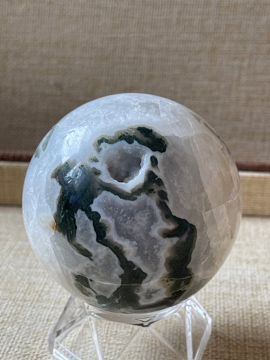 Moss Agate Druzy Crystal Sphere