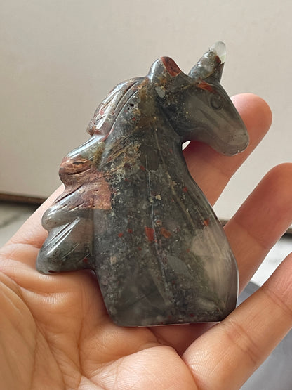 African Bloodstone Unicorn Crystal Carving