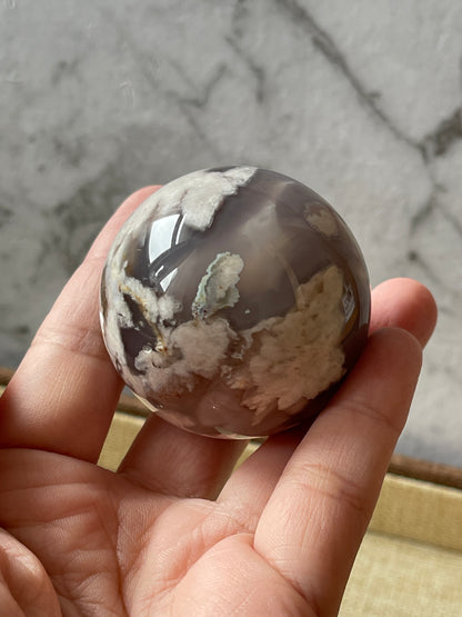 Black Flower Agate Crystal Sphere