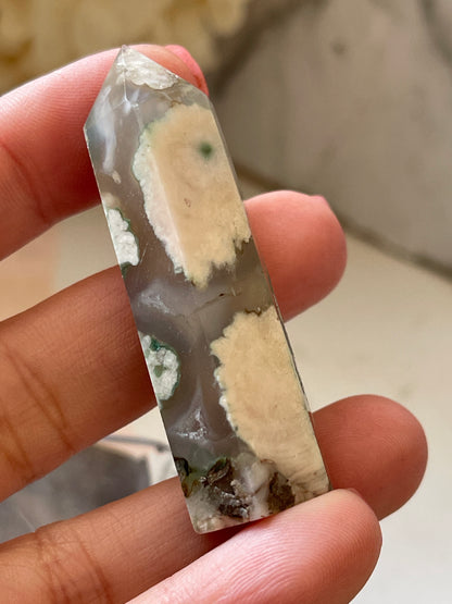 Green Flower Agate Crystal Point