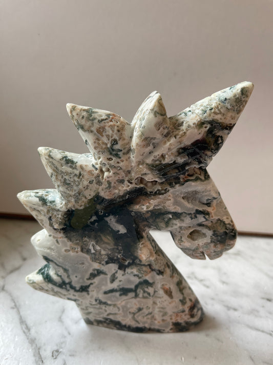 Red/Green Moss Agate Unicorn Carving