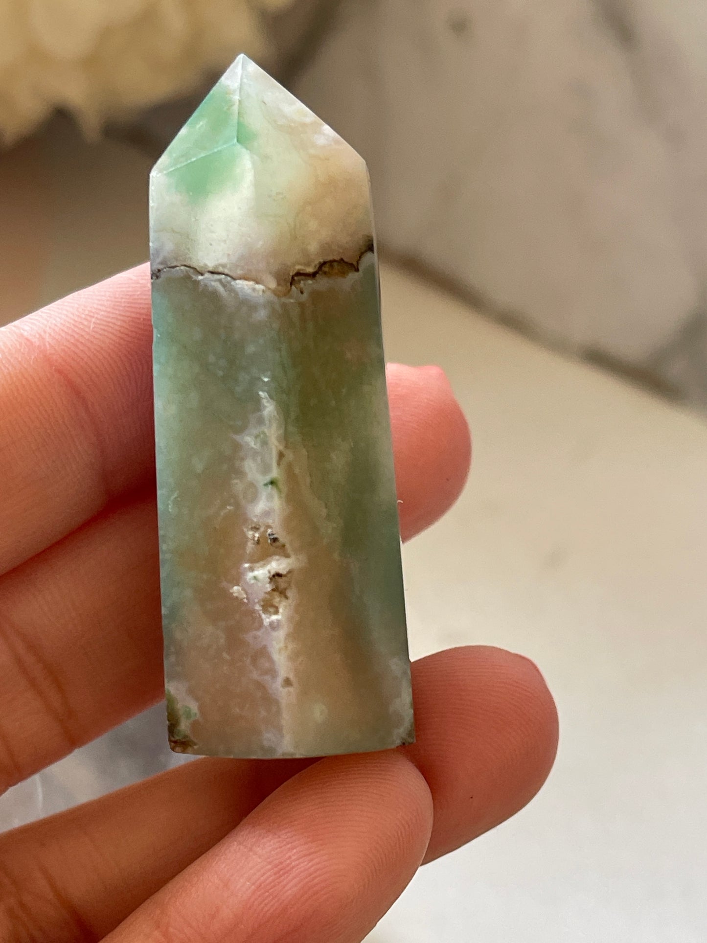 Green Flower Agate Crystal Point