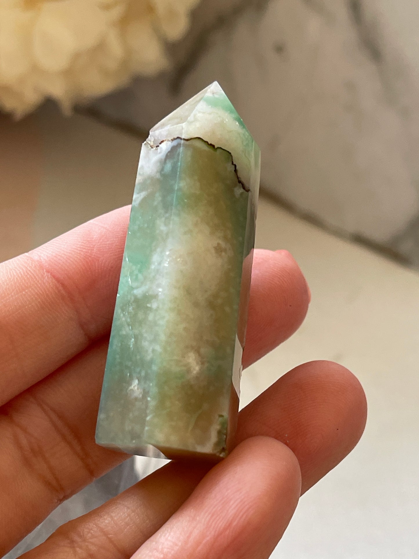 Green Flower Agate Crystal Point