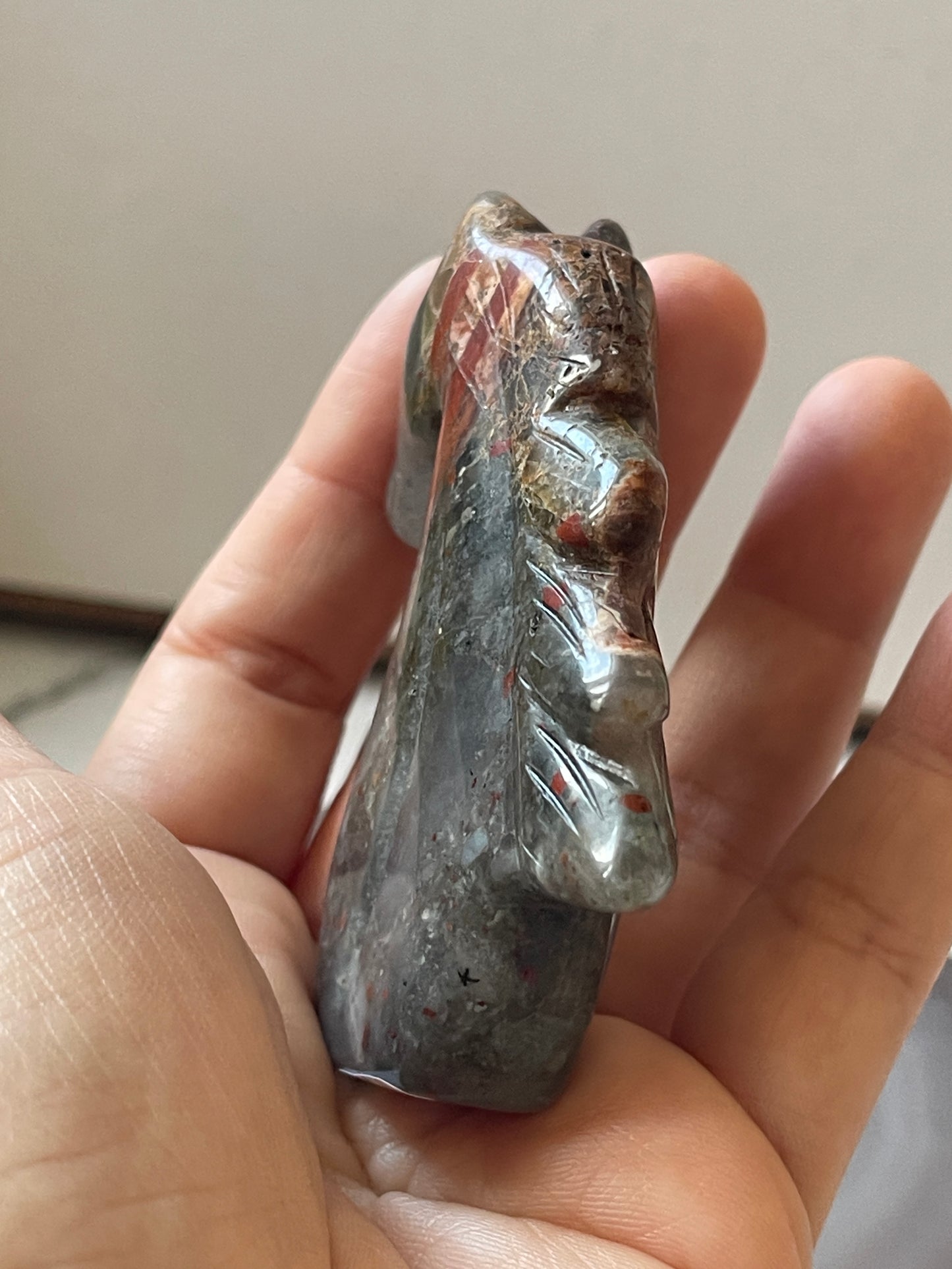 African Bloodstone Unicorn Crystal Carving