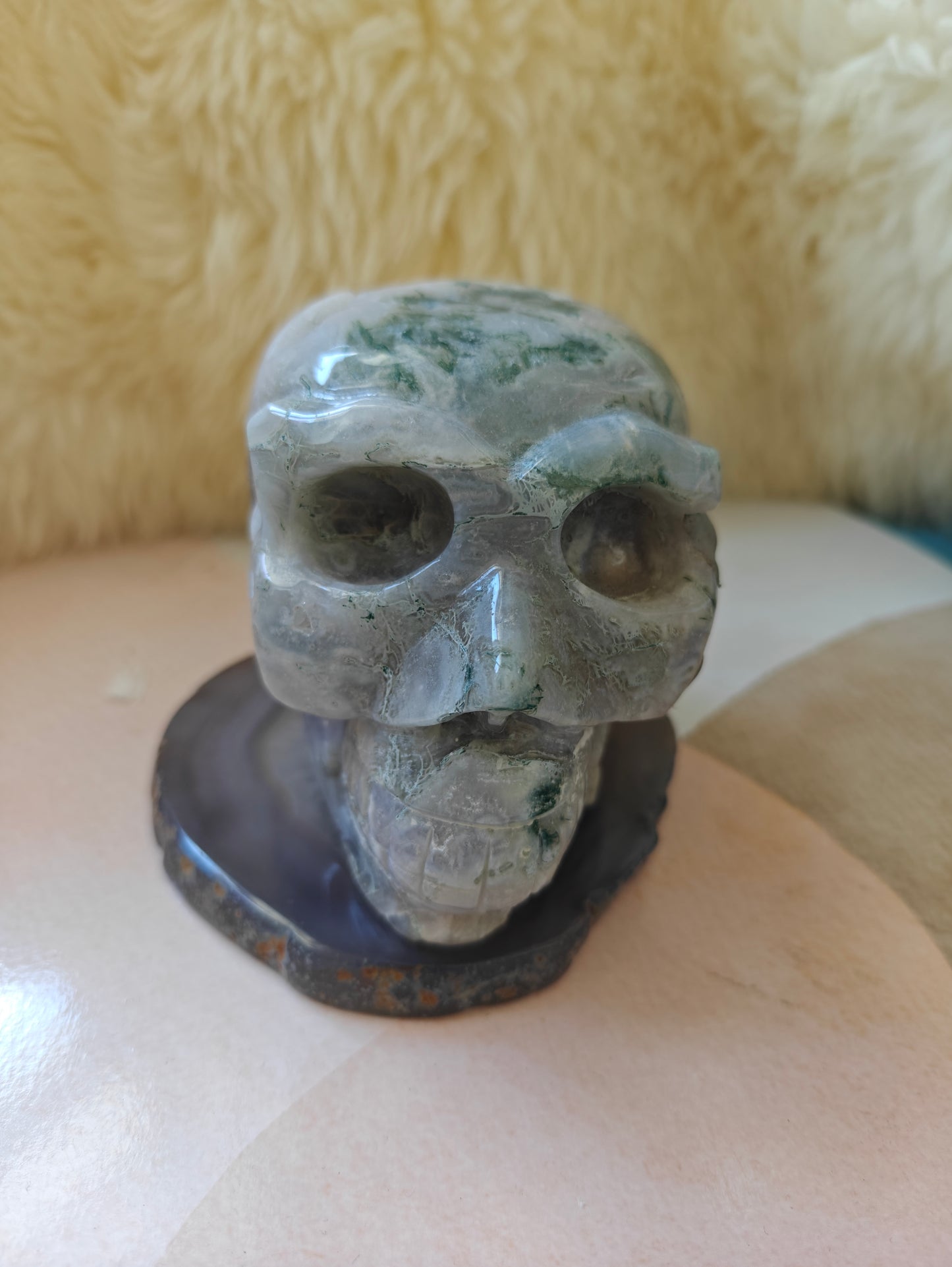 Druzy Moss Agate Skull