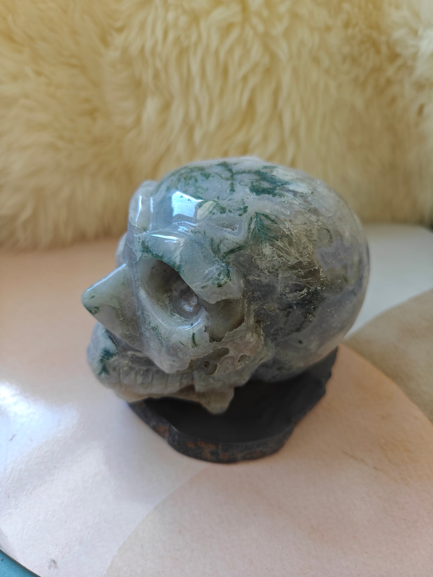 Druzy Moss Agate Skull