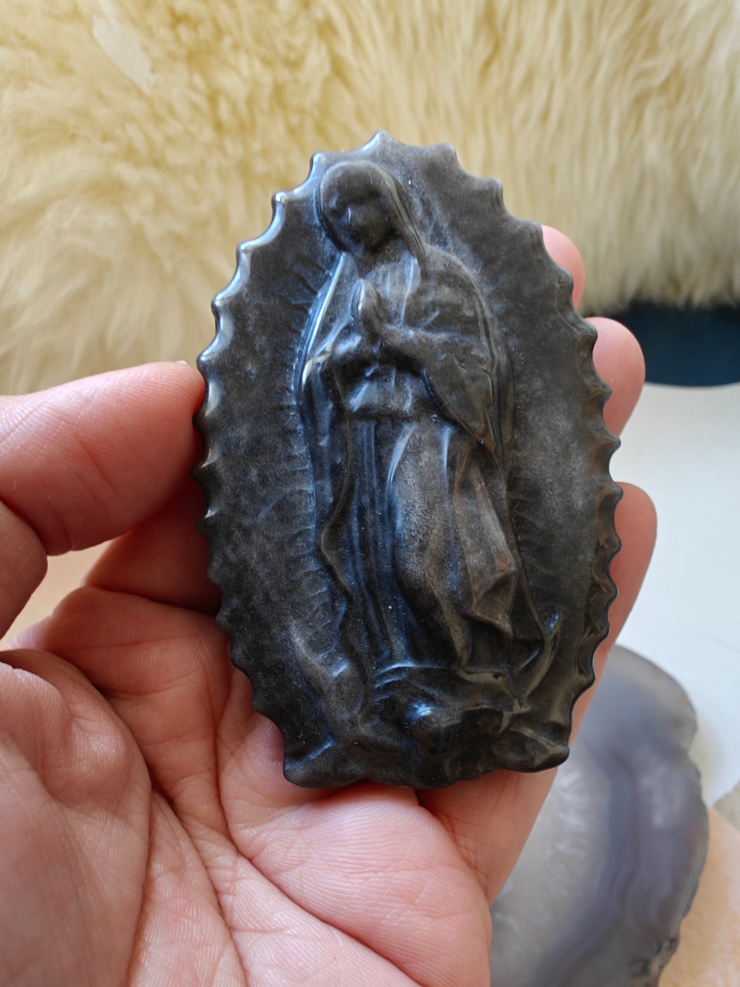 Silver Obsidian Religious Carving