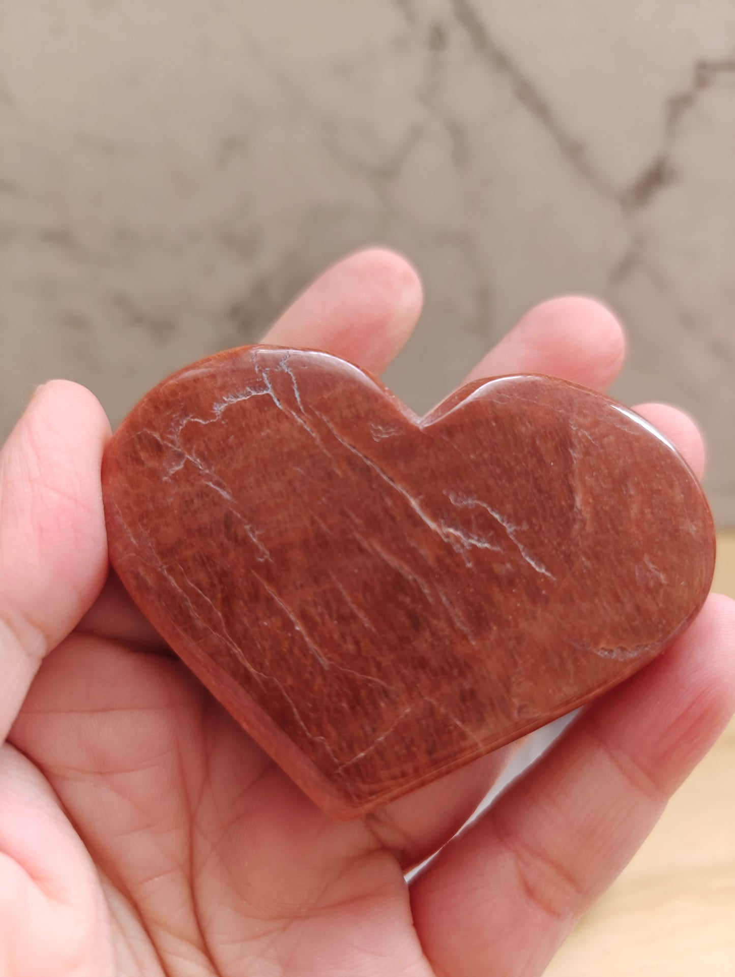 Peach Moonstone Heart Crystal Carving