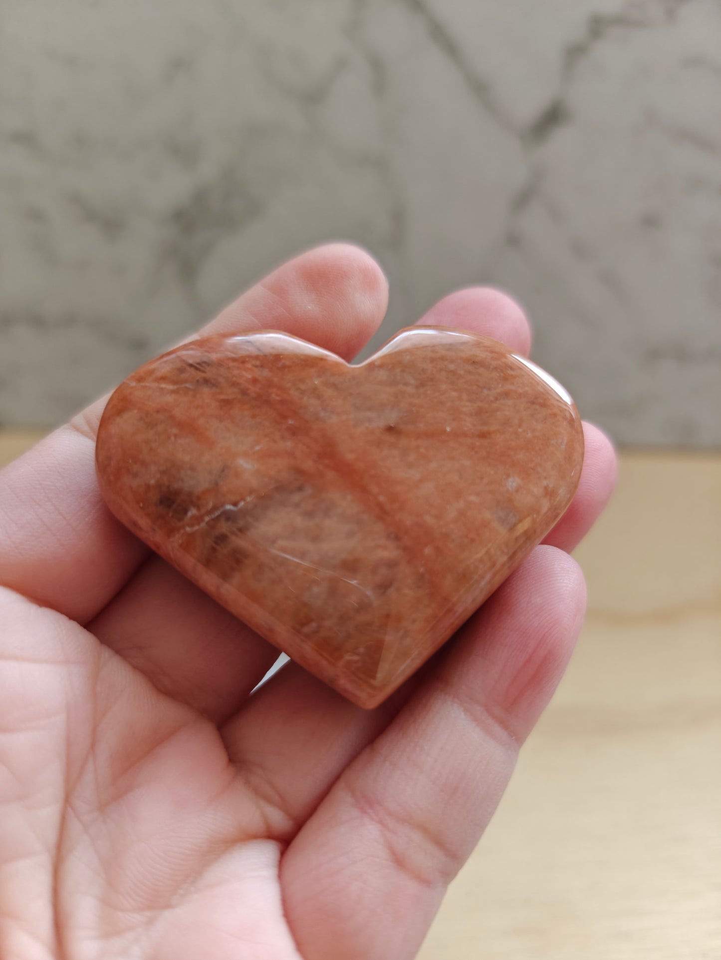 Peach Moonstone Heart Crystal Carving