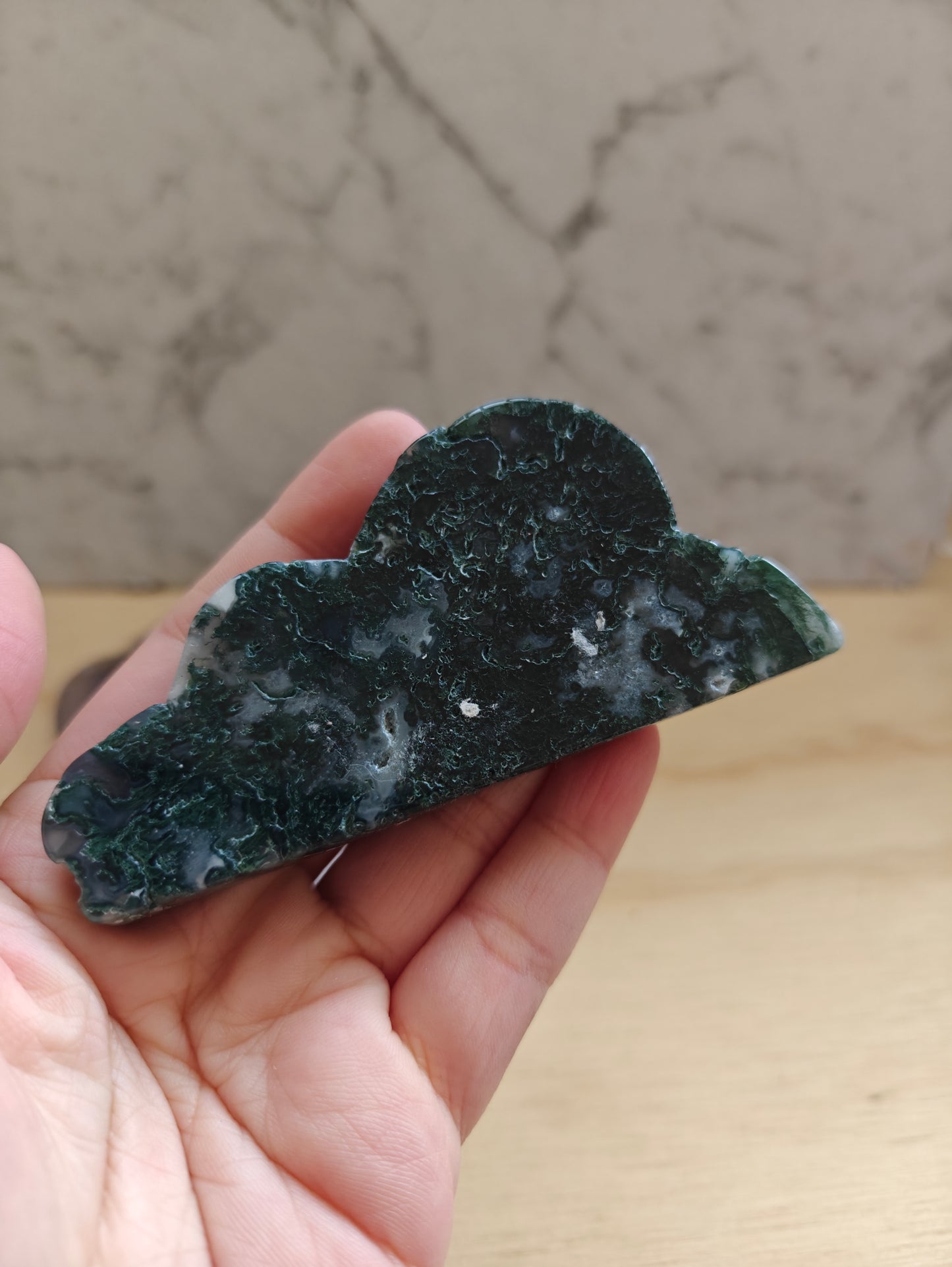 Moss Agate Cloud Crystal Carving