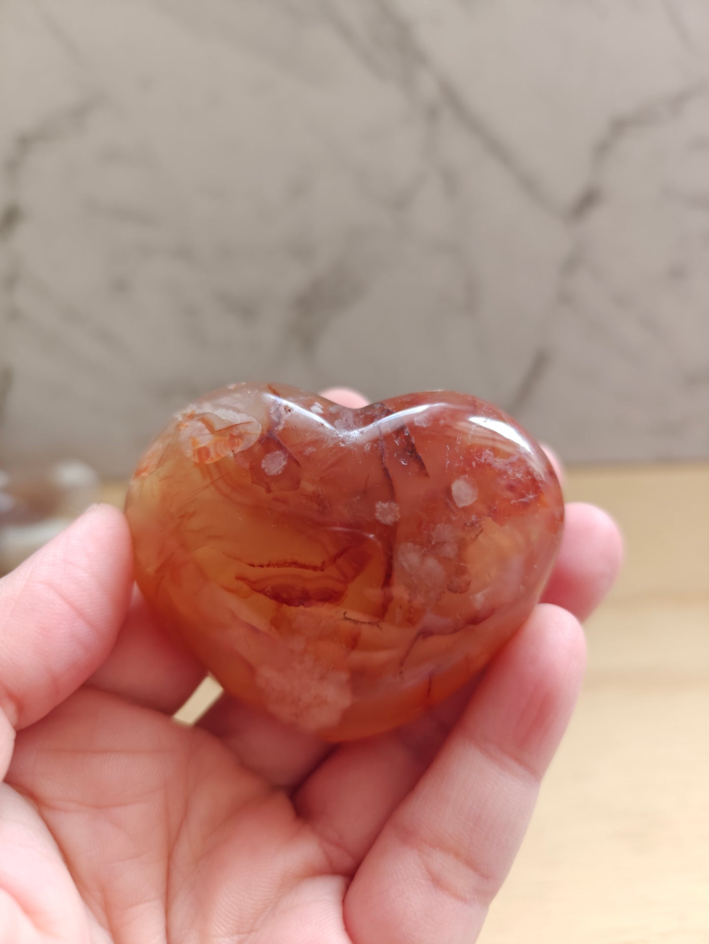 Carnelian Agate Heart Crystal Carving