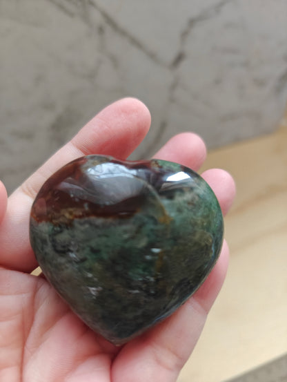 Moss Agate Heart Crystal Carving