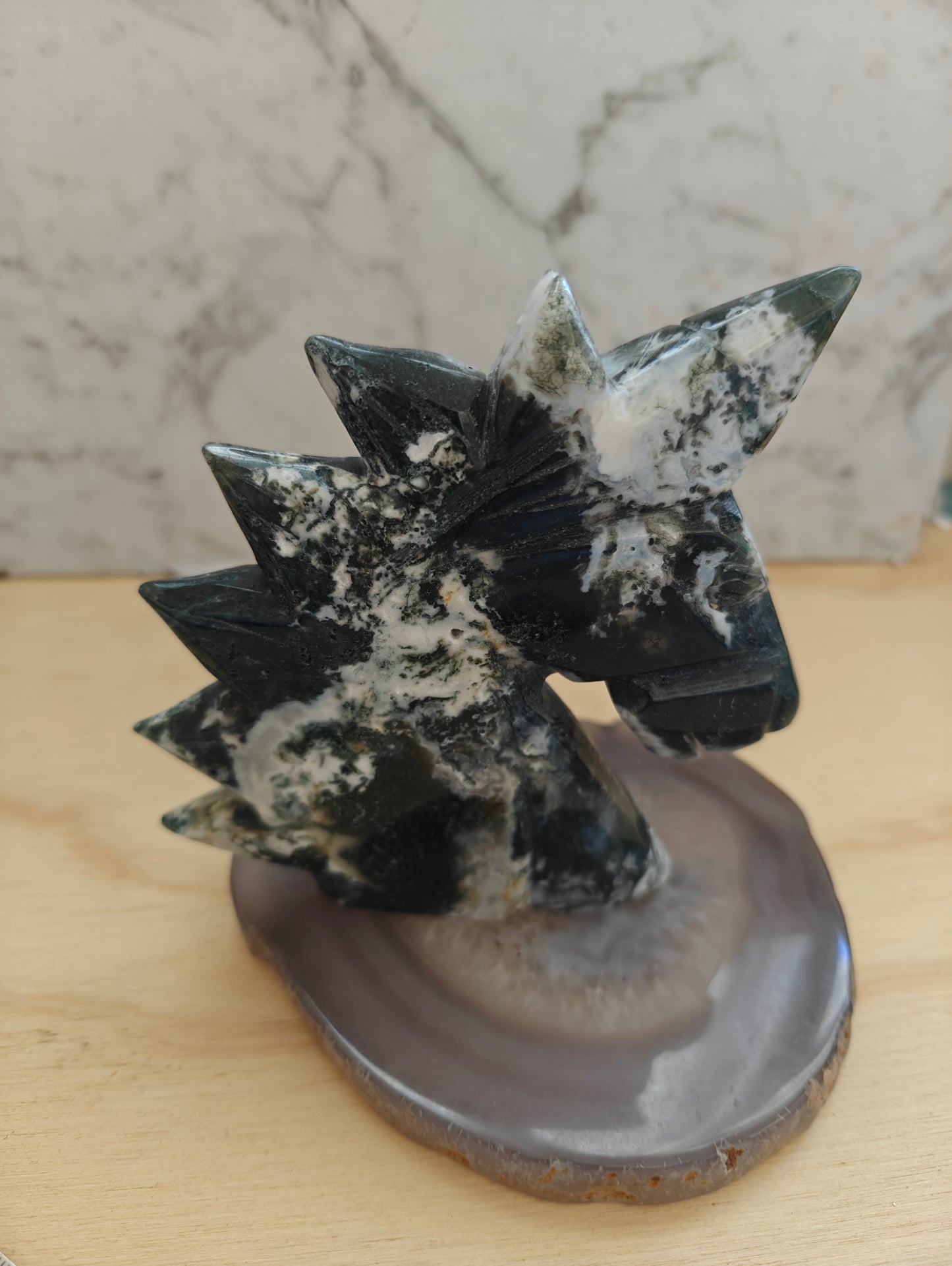 Green Moss Agate Unicorn Carving