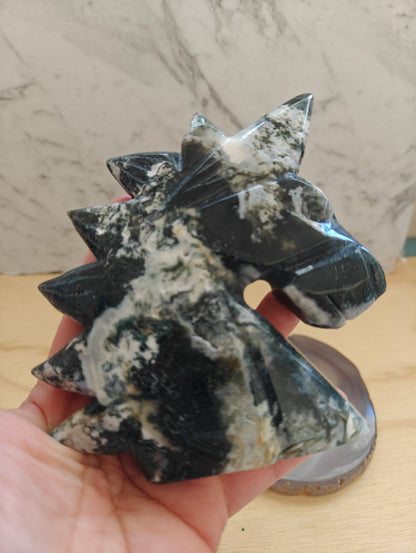 Green Moss Agate Unicorn Carving