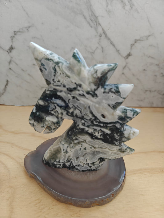 Green Moss Agate Unicorn Carving