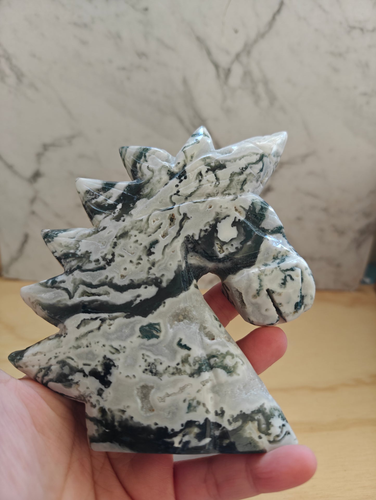 Green Moss Agate Unicorn Carving