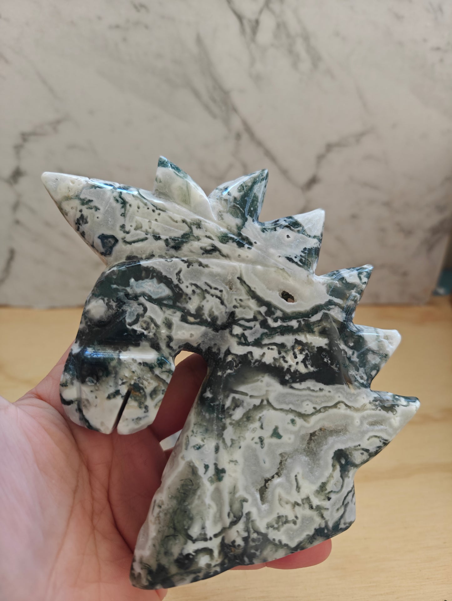 Green Moss Agate Unicorn Carving