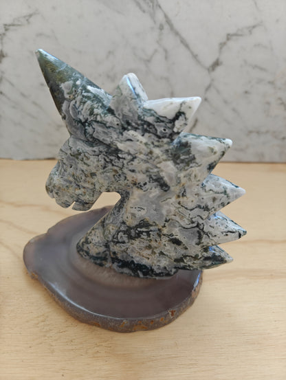 Green Moss Agate Unicorn Carving