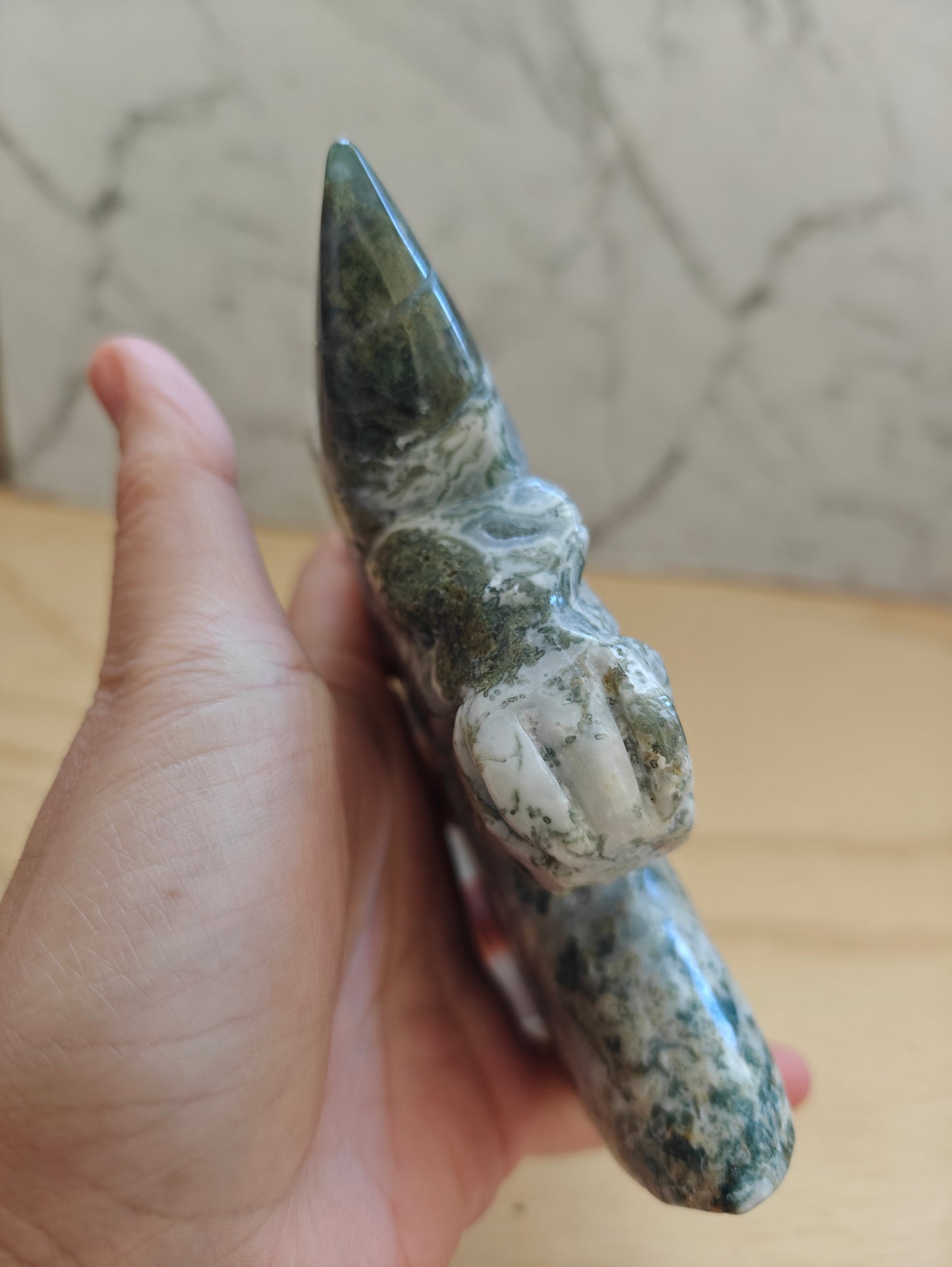 Green Moss Agate Unicorn Carving