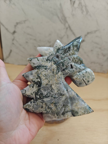 Green Moss Agate Unicorn Carving