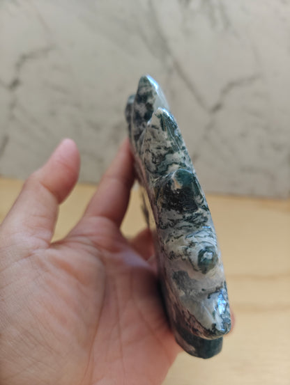 Green Moss Agate Unicorn Carving