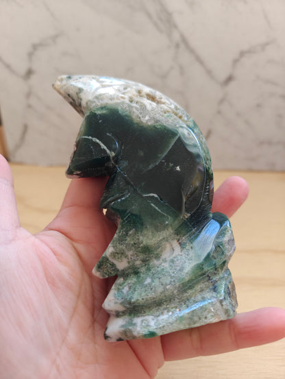 Moss Agate Druzy Moon Face/Crescent  Crystal Carving