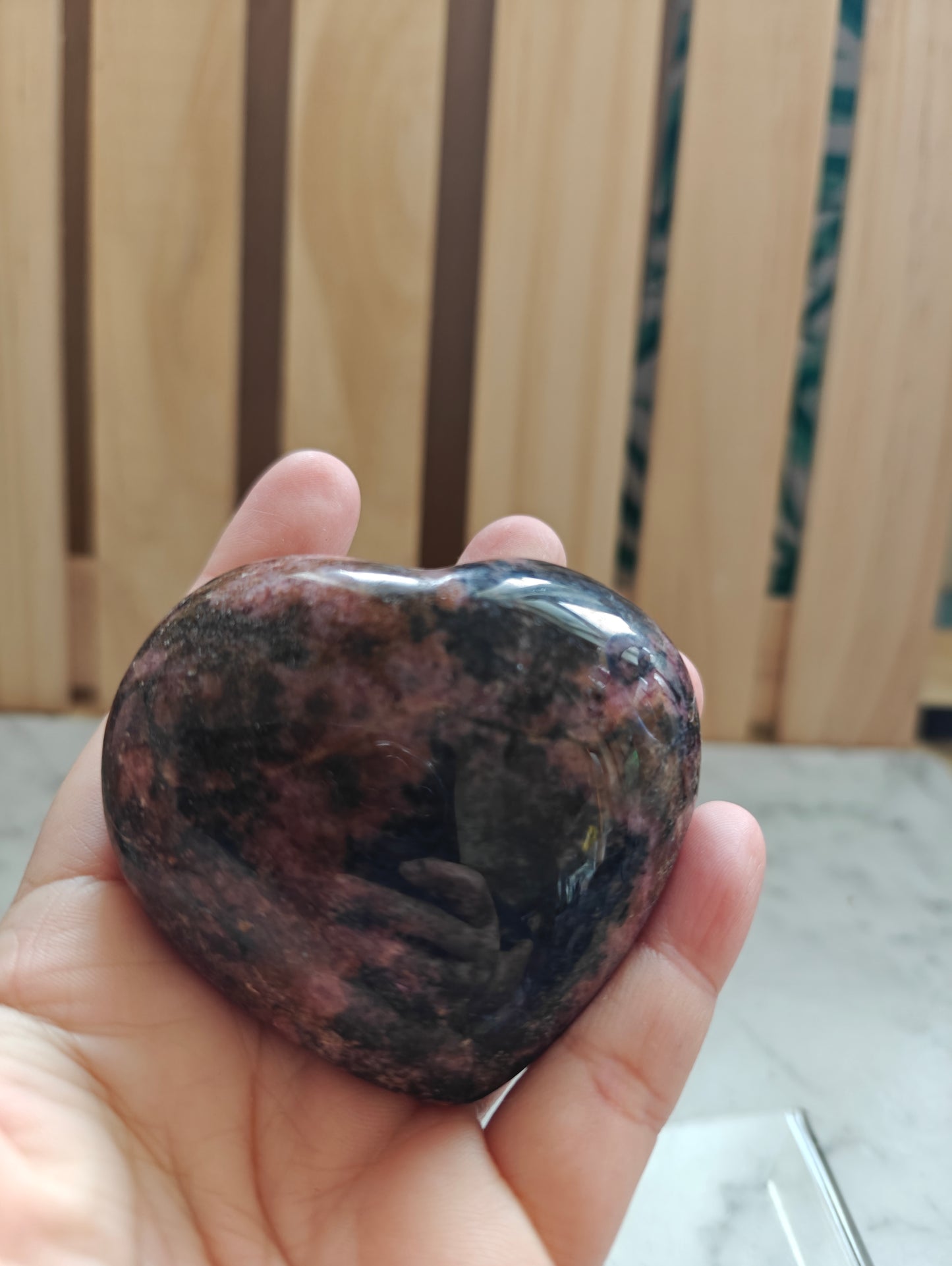 Rhodonite Crystal Heart Carving