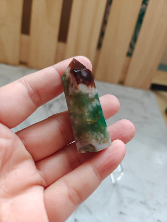 Green Flower Agate Crystal Point