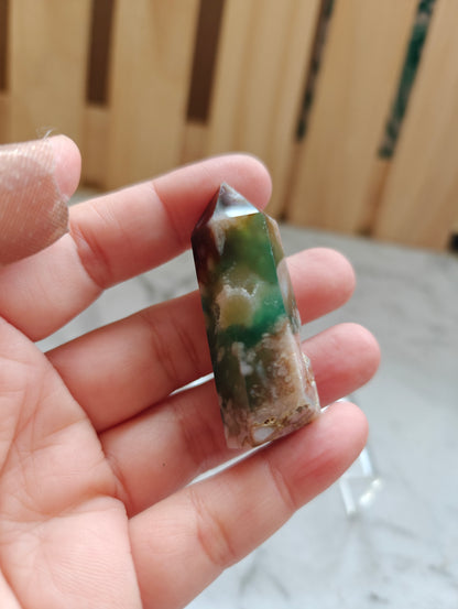 Green Flower Agate Crystal Point