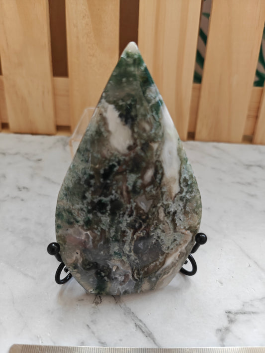 Moss Agate Flame Freeform with holder