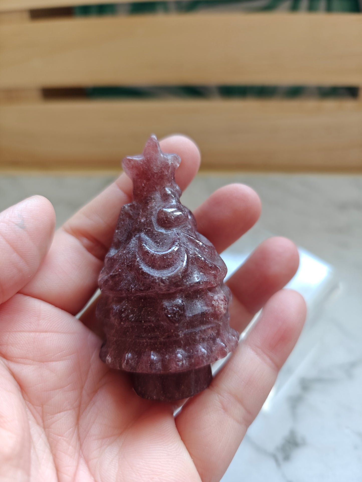 Crystal Carving-Christmas Tree Strawberry Quartz