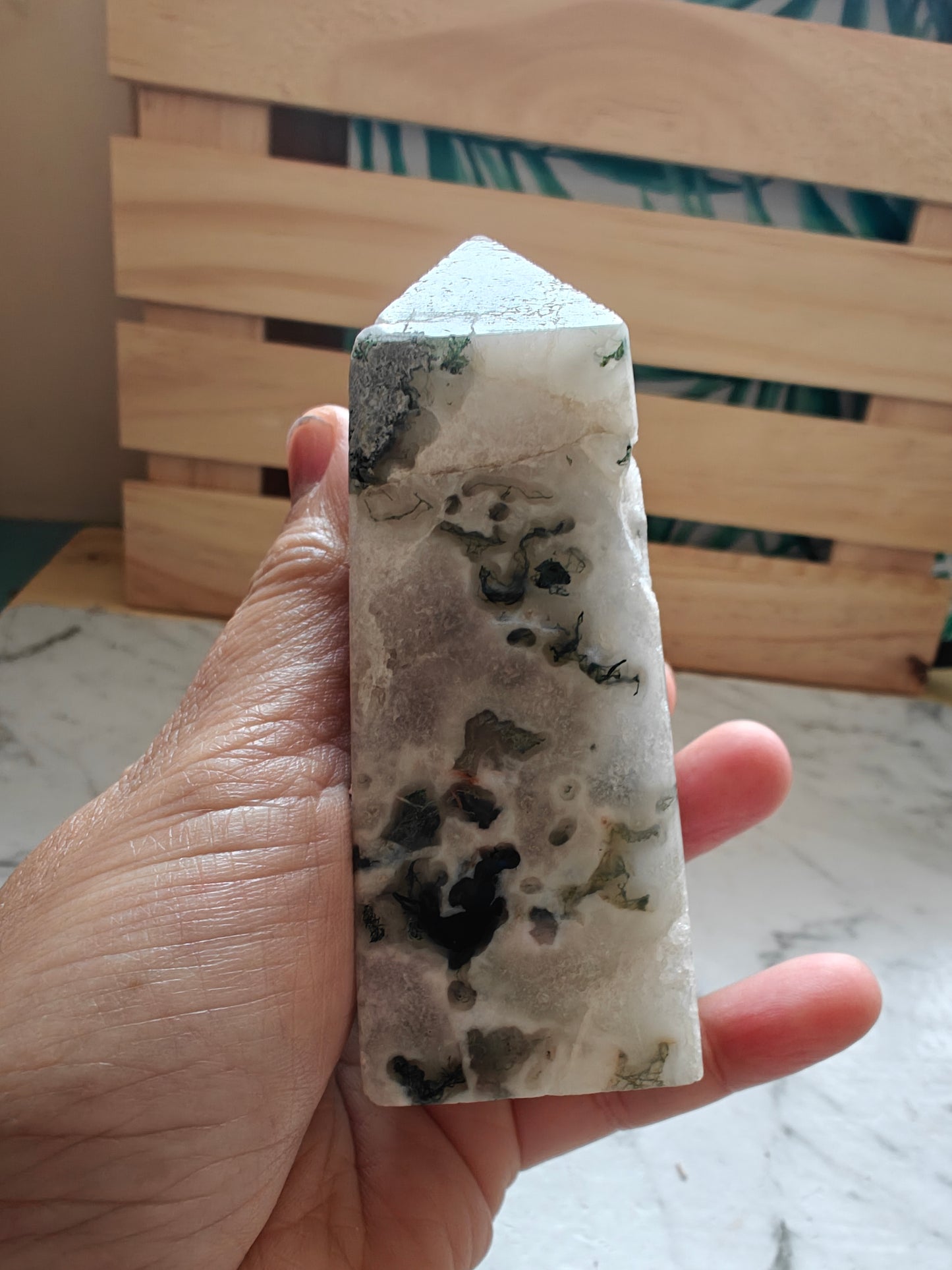 Moss Agate Crystal Tower