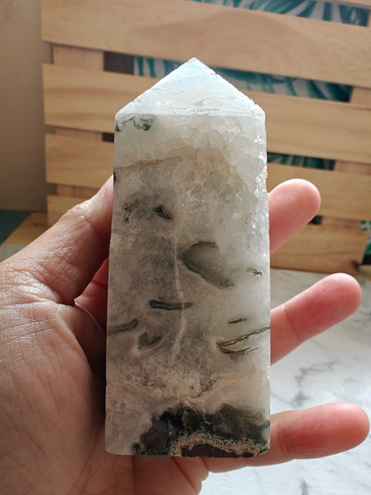 Moss Agate Crystal Tower