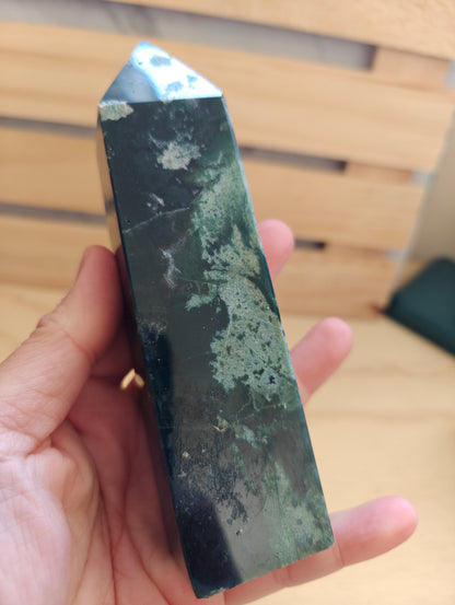 Moss Agate Crystal Tower