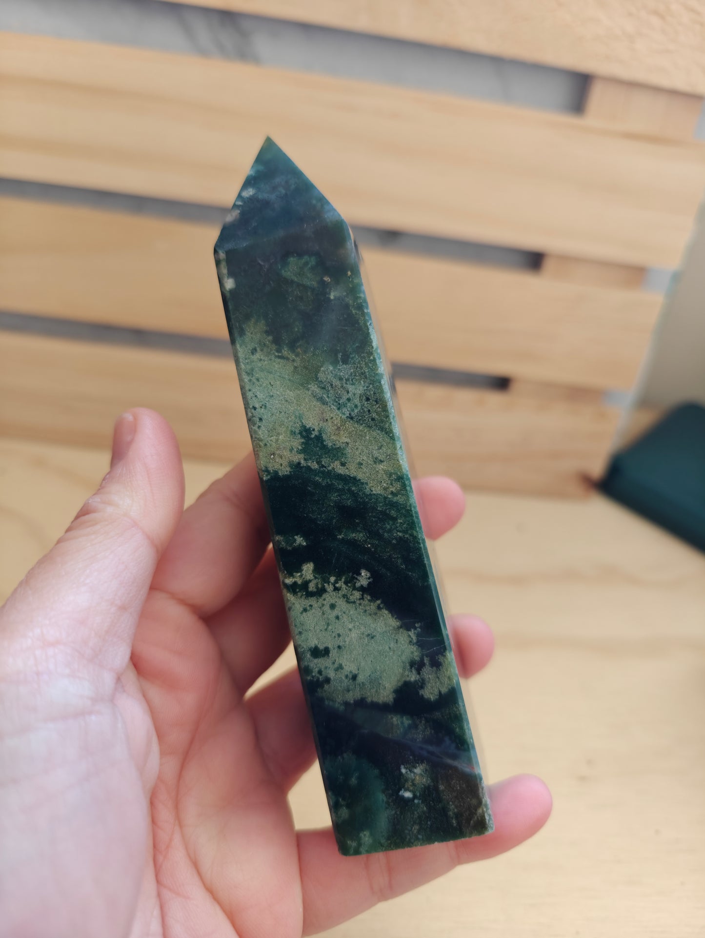 Moss Agate Crystal Tower