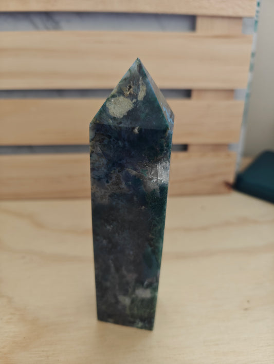 Moss Agate Crystal Tower